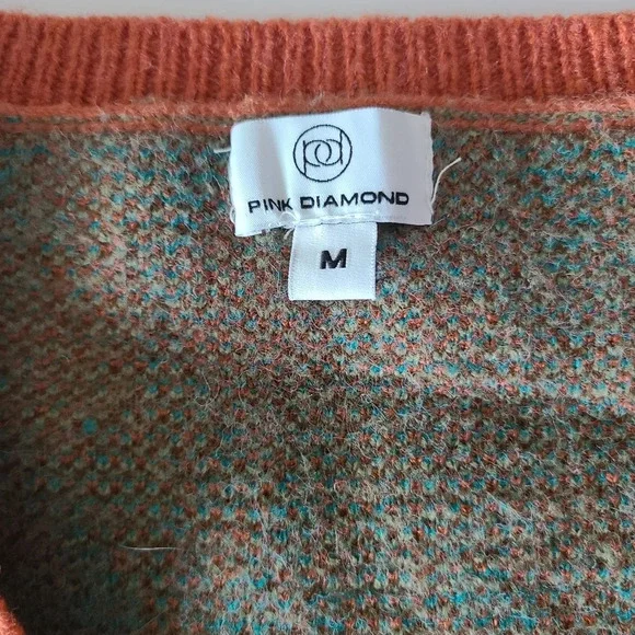 Pink diamond v-neck Argyle sweater womens sz.M - Picture 3 of 8